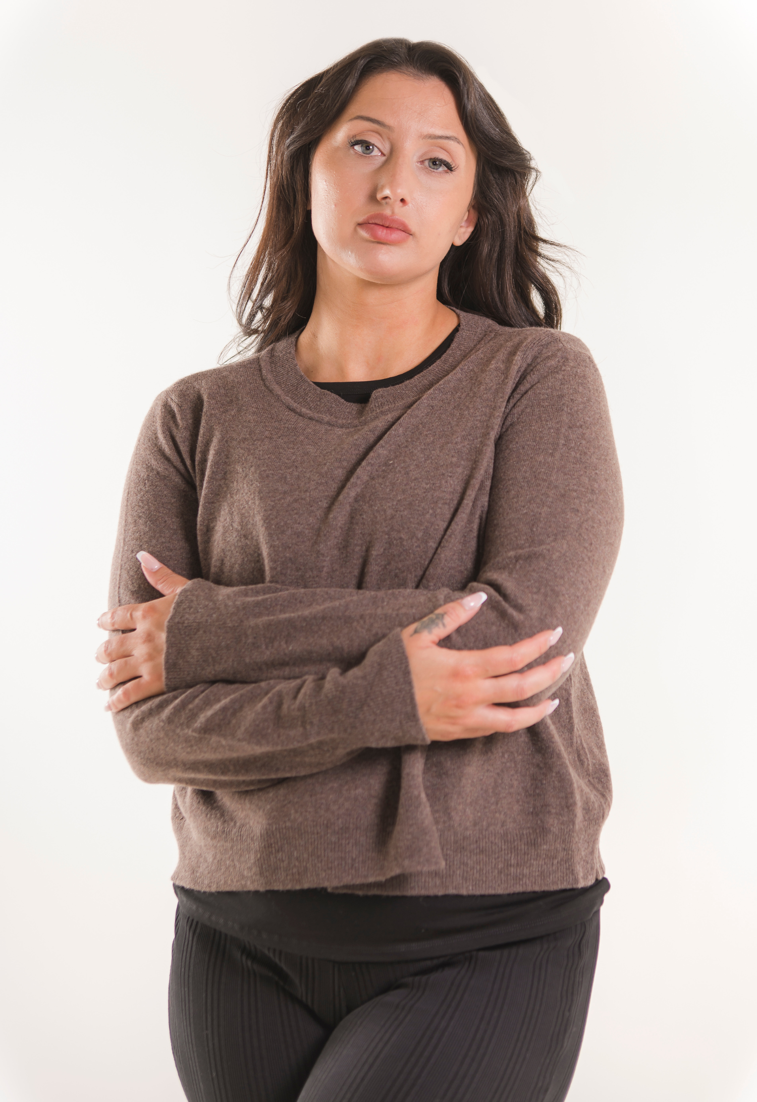 Strikket ammegenser i ull - Brun/grå melange