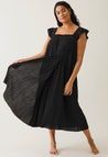 Boho ammekjole med smockdetaljer - Svart