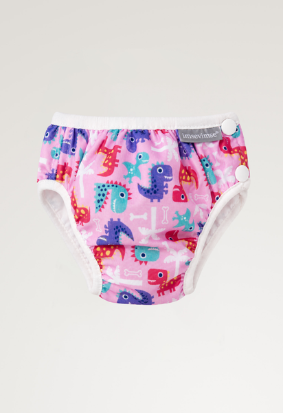 Badebleie med sideknapper – Pink Dino 6–8 kg