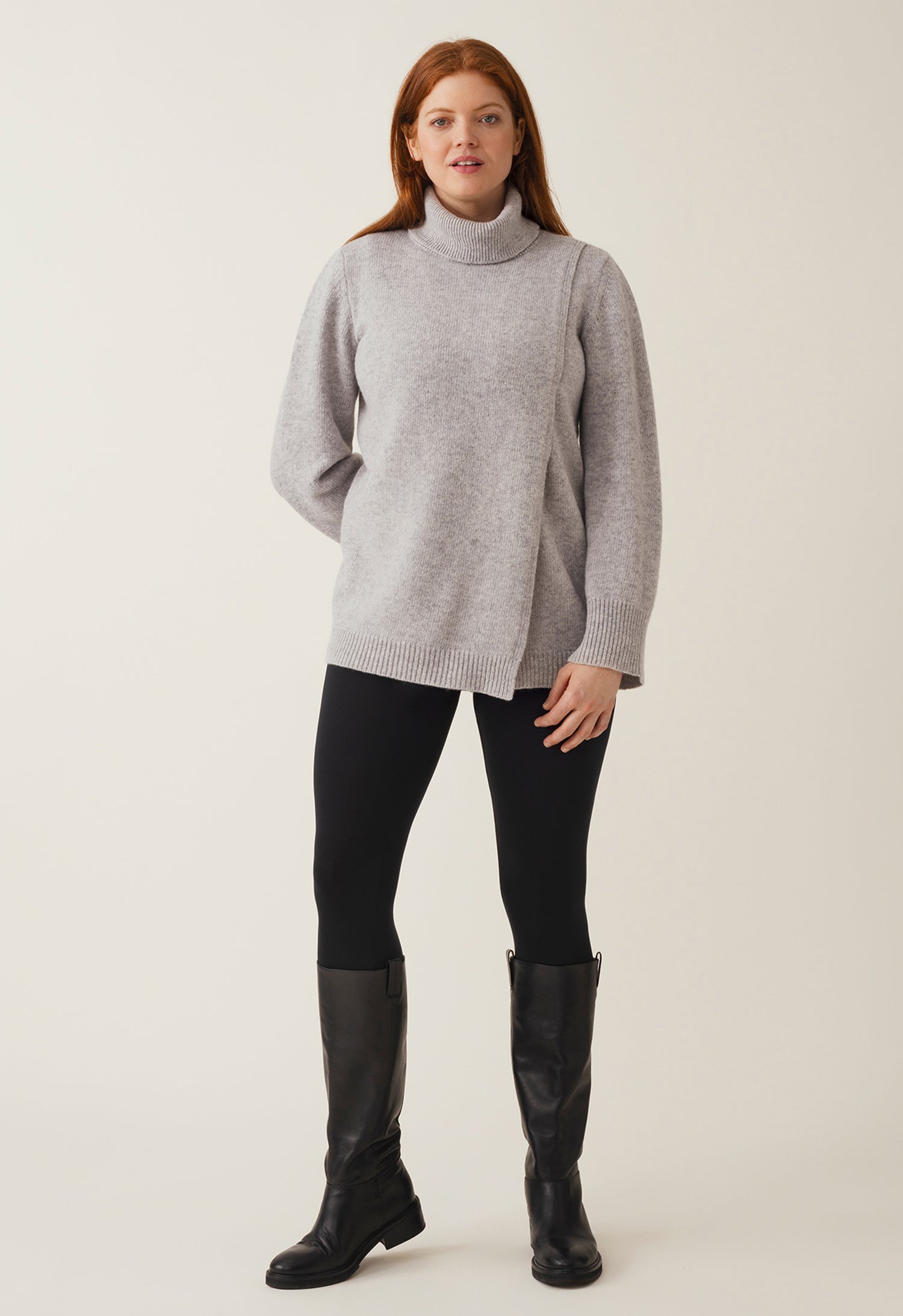 Strikket ammegenser med polokrage - lys grå melange