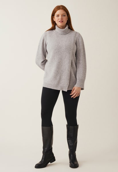 Strikket ammegenser med polokrage - lys grå melange