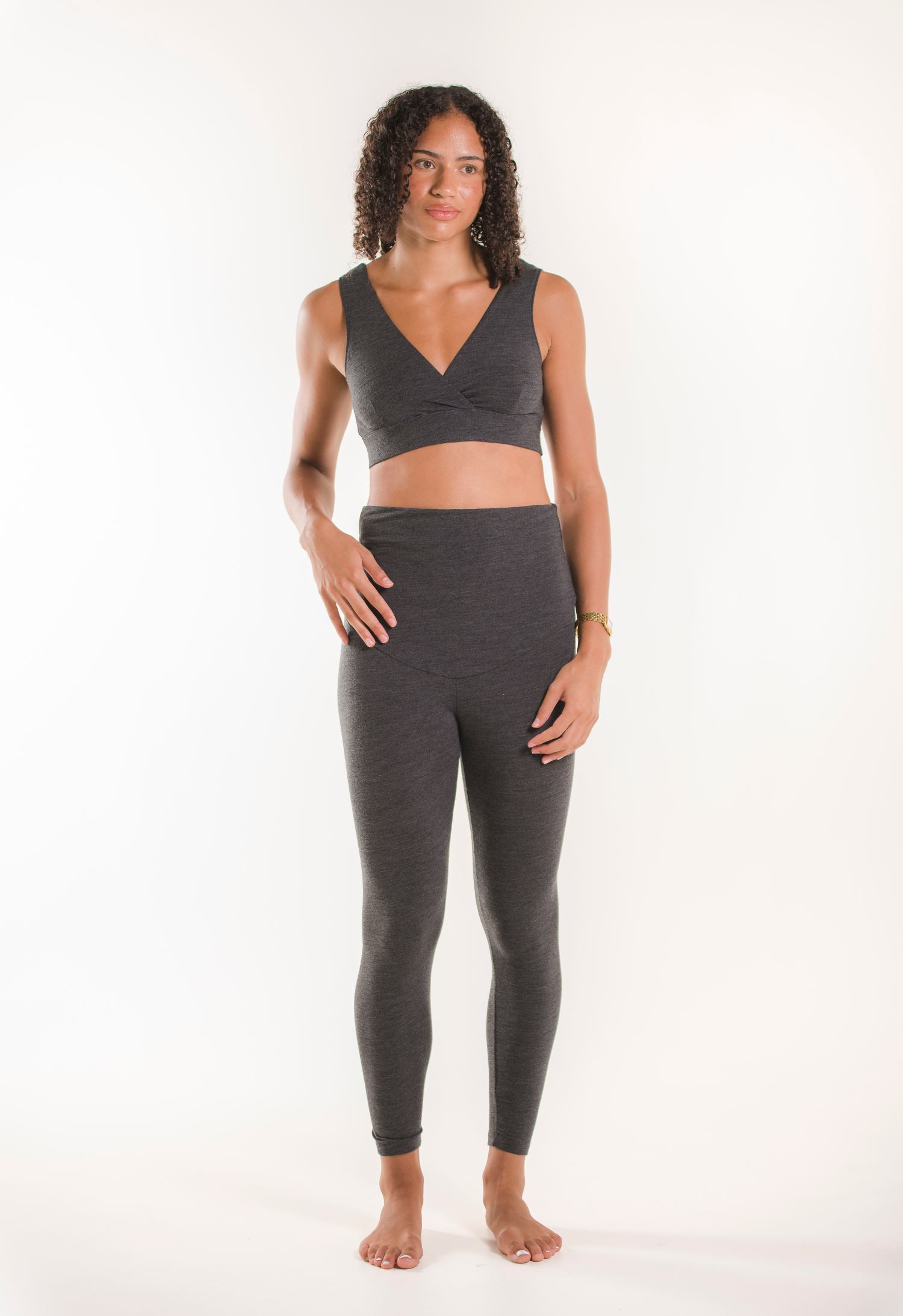 Gravidleggings i merinoull - Grå melange