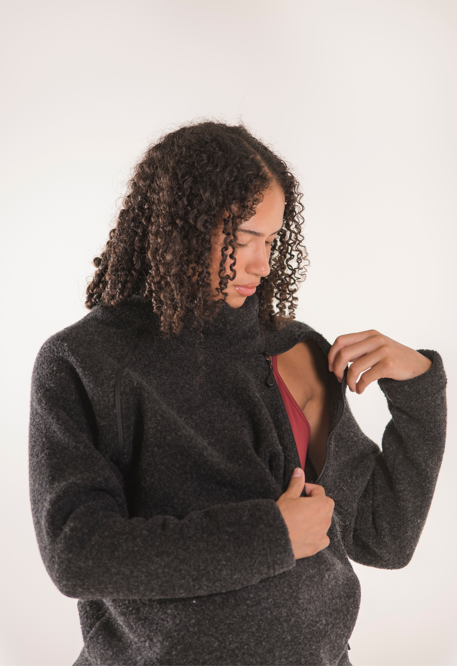 Fleecegenser i ull - Svart