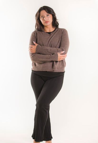 Strikket ammegenser i ull - Brun/grå melange